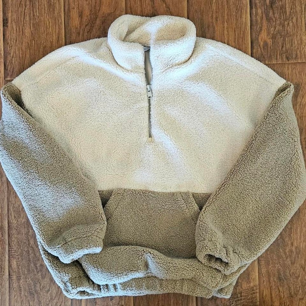 Zara Oversized Quarter Zip Sherpa Pullover Lined Womens S/M